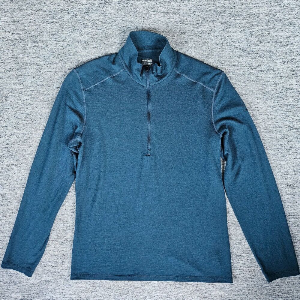 Icebreaker Merino 260 1/4 Zip Men's Large Blue Wool Hunting Hiking Outdoors Base